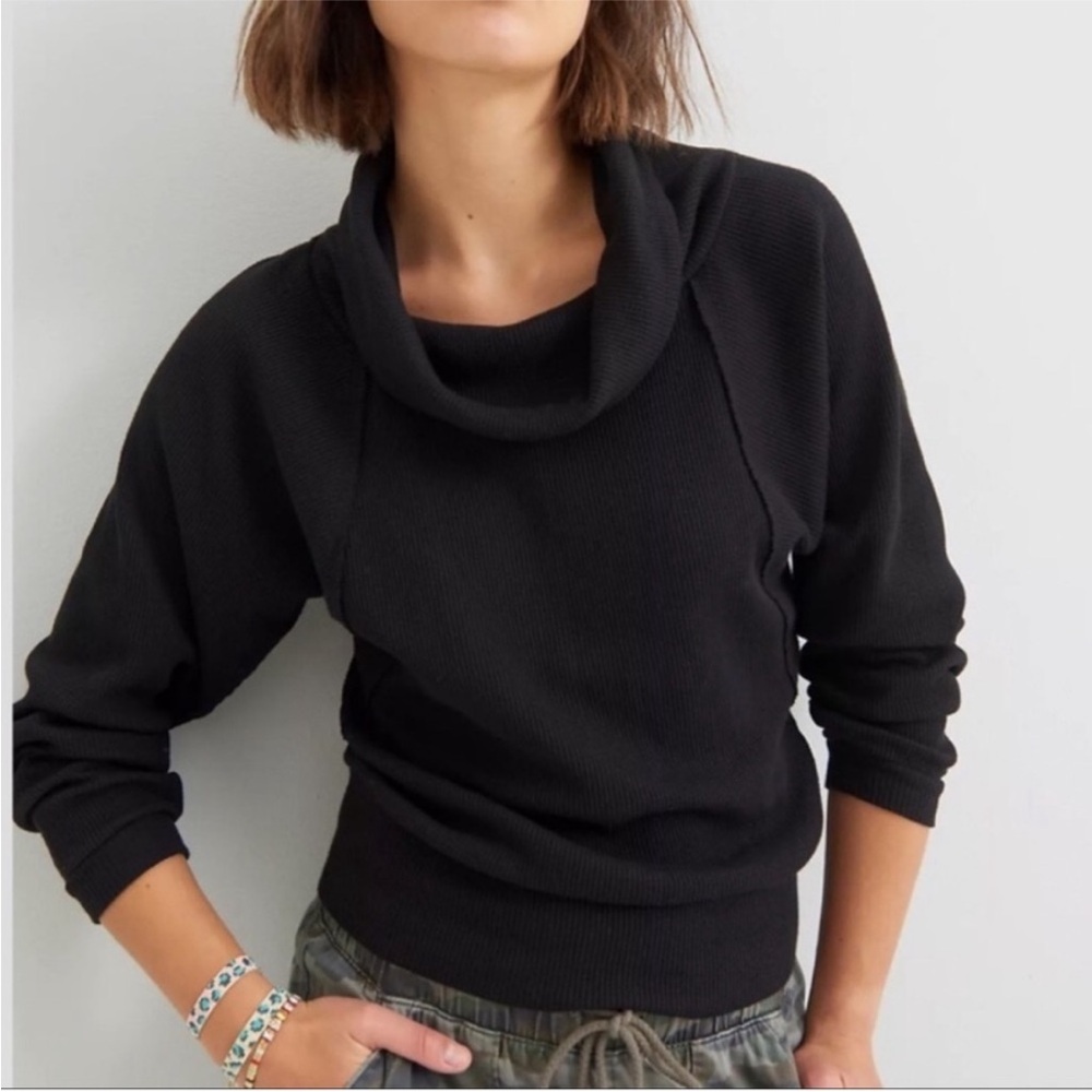 Pilcro Anthropologie Angie Black Thermal Top Cowl Neck Long Sleeves Small Shirt
